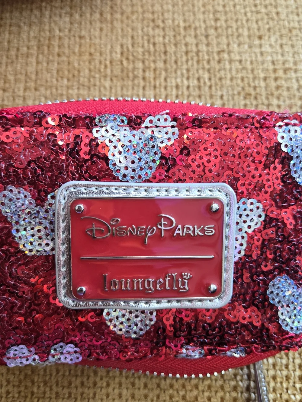 Loungefly Disney Red Sequin Minnie Ear Mini Backpack with Silver Bow